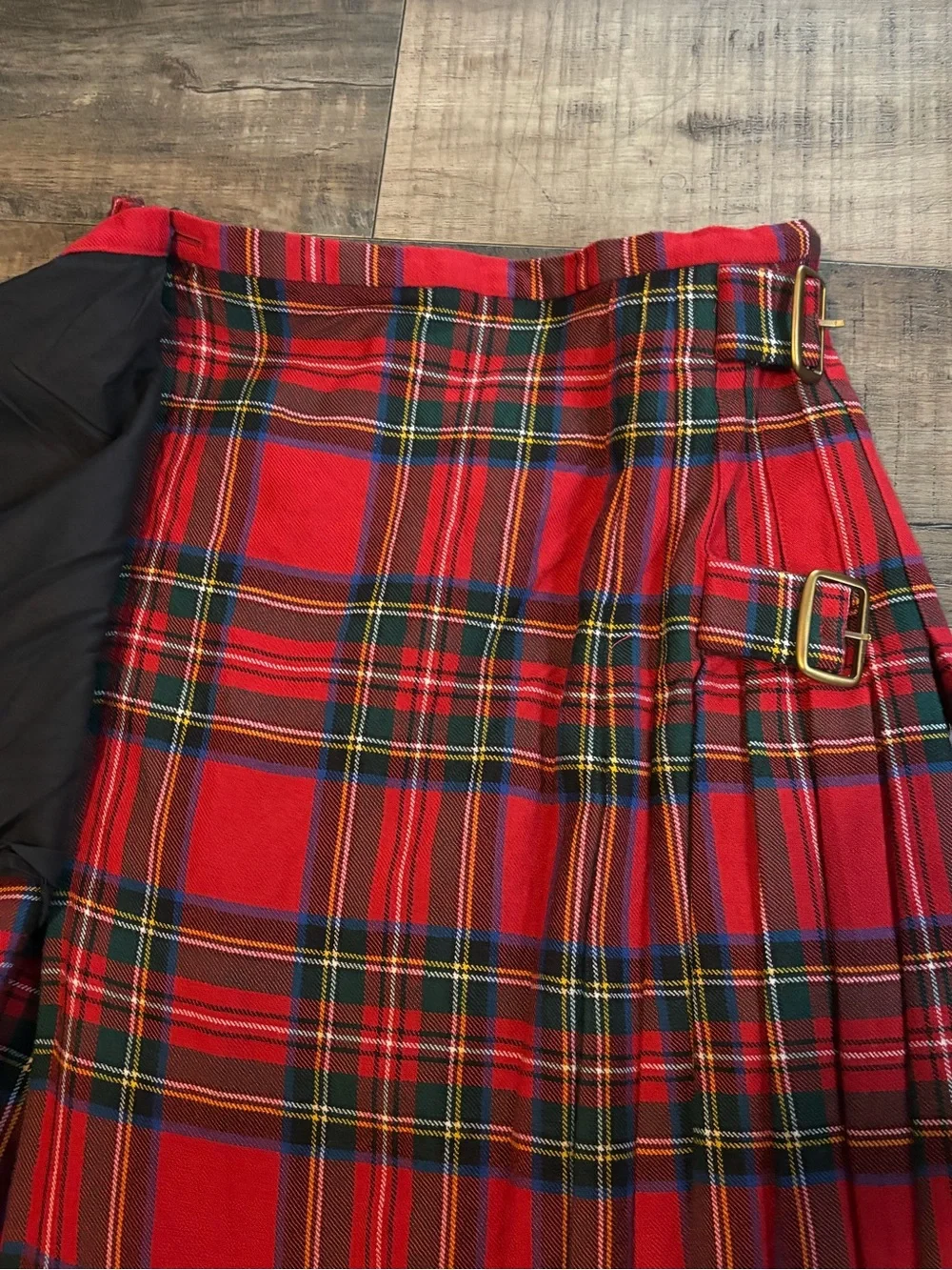 Burberry Red Tartan Midi Wrap Skirt with Buckle Accents